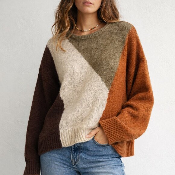 Earthbound Trading Co Sweaters - Earthbound Trading Co Oversized Colorblock Sweater XL | Boho Chunky Knit Boxy
